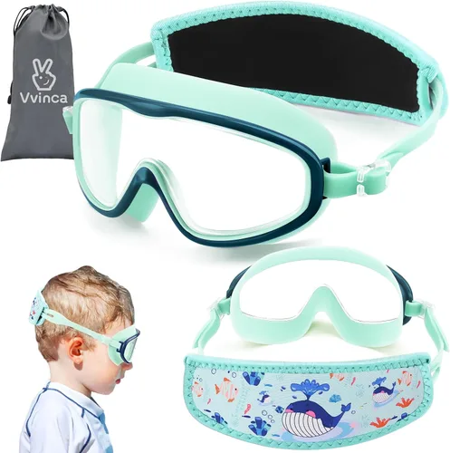 Miniatura 11 de Vvinca Gafas de natación para niños con correa de tela, sin enredos, sin dolor, antivaho para piscina, sin fugas, para niños y niñas