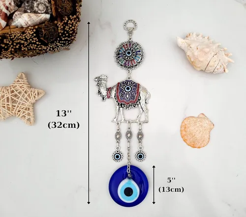 Miniatura 2 de Abalorio de cristal azul con protección contra el mal de ojo, color camello, cuentas turcas de nazar, adorno colgante de pared de color camel contra