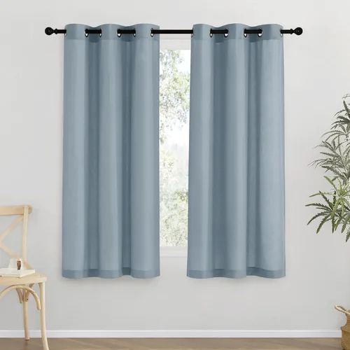 Miniatura 127 de NICETOWN Cortinas de lino natural con textura de lino para dormitorio, mezcla de lino rústica con ojales en la parte superior, semitransparentes