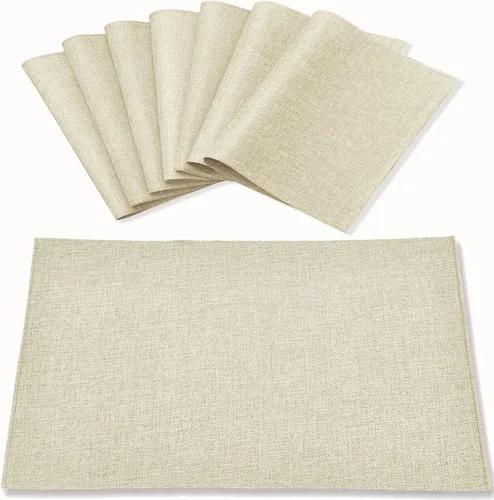 Juego de 8 manteles individuales de tela tipo lino, lavables a máquina, resistentes al calor, sin arrugas, de poliéster grueso, para cocina, mesa de