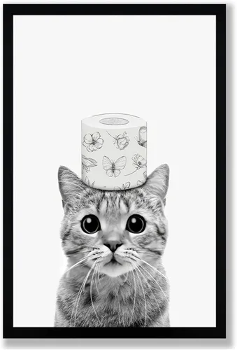 Miniatura 18 de Lienzo enmarcado en blanco y negro para el baño, divertida decoración de baño de animales, linda nutria sosteniendo un rollo de papel higiénico
