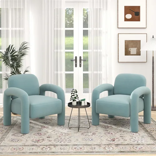 Miniatura 21 de Silla de acento moderna, sillón tapizado de terciopelo cómodo, silla de tocador acogedora, sofá individual, silla de barril acolchada para leer