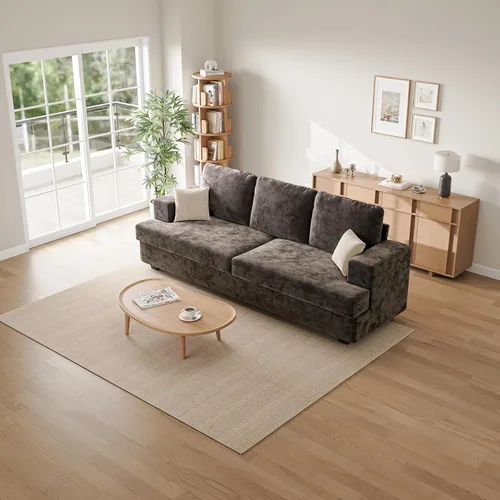 Miniatura 7 de Camillas marrones de 89 pulgadas para sala de estar, sofá de 3 plazas con asiento profundo, sofá biplaza de gran tamaño para apartamentos y espacios