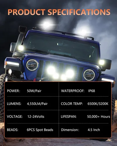 Miniatura 8 de 2 piezas de cápsulas LED de 4.5 pulgadas, 50 W, 4,550 lm, luces cúbicas con luz DRL ámbar, foco de conducción, luz de trabajo todoterreno, luces