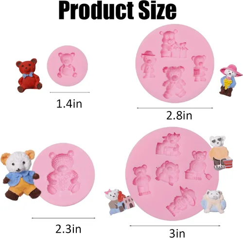 Miniatura 3 de Molde de silicona para oso de peluche, 4 unidades, lindo molde de fondant de osos bebé para decoración de pasteles, azúcar de caramelo, decoración