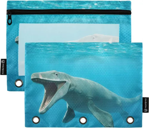 Mosasaurus - Estuche para lápices para carpeta de 3 anillas, estuche para lápices, bolsa de cosméticos con cremallera, ventana transparente para