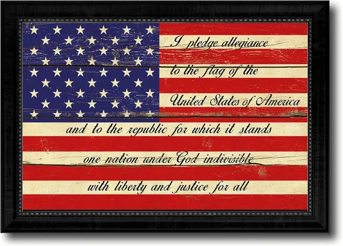 The Pledge of Allegiance - Impresión en lienzo con la bandera de Estados Unidos vintage para decoración del hogar, arte de pared, tarjetas de The