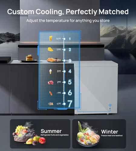 Miniatura 3 de Congelador de pecho de 2.7 pies cúbicos, pequeño y compacto con 7 termostatos ajustables, 2 cestas extraíbles, ahorro de energía, mini congelador