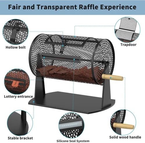 Miniatura 4 de Orionstar Tambor de rifa, juegos y deportes profesional para rifas con mango giratorio de madera con capacidad para 2500 boletos (negro)