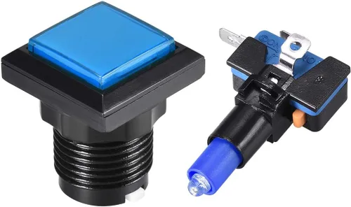 Miniatura 2 de uxcell Botón pulsador de juego 34x34 cuadrado 12V LED iluminado interruptor de botón con micro interruptor para videojuegos arcade azul 2 unids