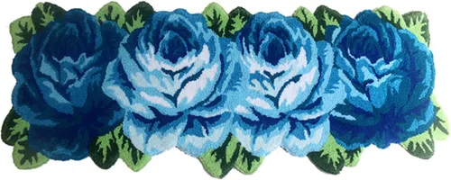 Miniatura 9 de Alfombrilla Abreeze con 4 rosas, alfombrillas con diseño de flores azul, hecha a mano, antideslizante (no se desliza), alfombrilla moderna, de puede