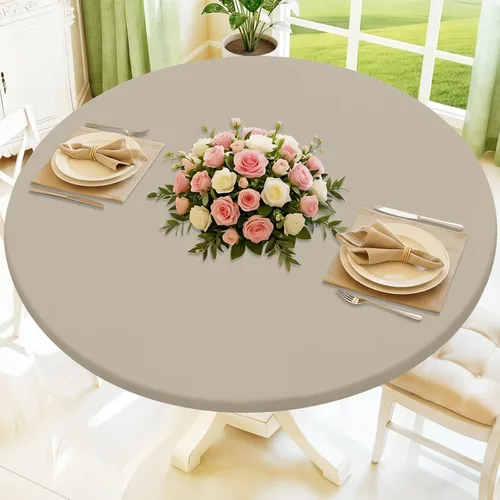 Miniatura 46 de Moosfor Mantel redondo de elastano, elástico ajustable impermeable para mesas de 18 a 24 pulgadas, mantel de picnic elástico lavable para Azul