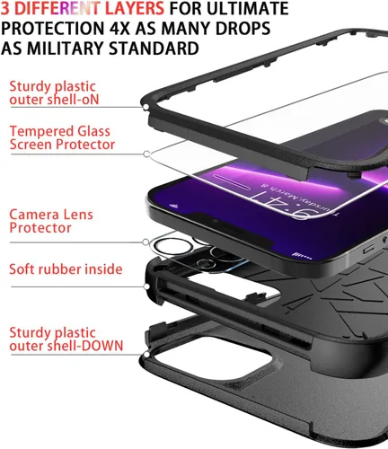 Miniatura 4 de Diverbox Funda diseñada para iPhone 13 Pro con protector de pantalla para lente de cámara, resistente a los golpes, resistente a los golpes
