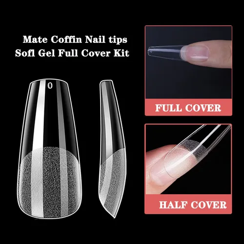 Miniatura 4 de MAGIC ARMOR Puntas de uñas de gel tipo ataúd, 120 puntas de uñas postizas largas medio mate, uñas acrílicas transparentes en forma de ataúd, puntas