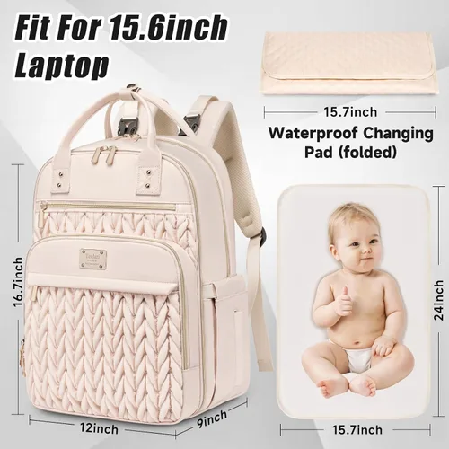 Miniatura 2 de Tealari Mochila para pañales, elegante bolsa de pañales para bebé, mochila impermeable para pañales de viaje, bolsas de bebé con cambiador, correas