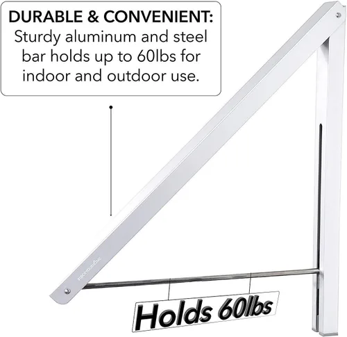 Miniatura 3 de Perchero plegable individual, colgador de ropa retráctil montado en la pared para cuarto de secadora de lavandería, barra de secado colgante, Blanco