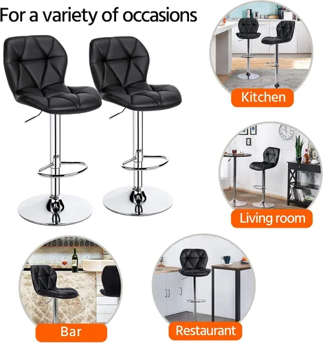 Miniatura 9 de Topeakmart 2 taburetes de bar de cuero PU 360° giratorio bar mostrador silla con respaldo Home Kitchen Bar Taburetes Negro