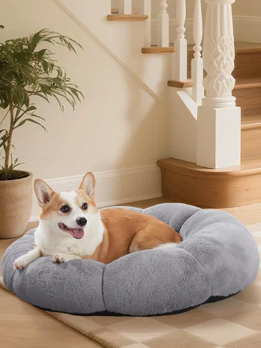 Miniatura 10 de OhGeni Cama calmante para perros y gatos de 20 pulgadas en forma de dona para mascotas pequeñas, cálida y cómoda, esponjosa, duradera, lavable a