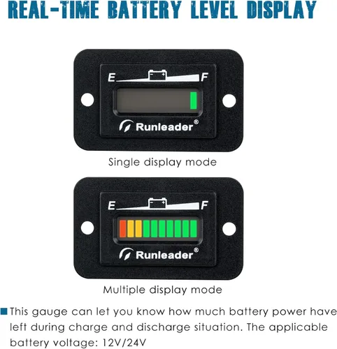 Miniatura 2 de Runleader RL-BI027 Monitor de nivel de batería de plomo ácido DC 12V 24V with Low Battery Alarm,Universal 10-Bar LED Display for Golf Cart