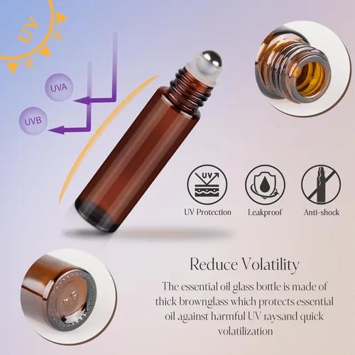 Miniatura 3 de Botellas enrollables de 0.3 fl oz para aceites esenciales, botellas de vidrio enrollables, botella de perfume recargable, con bolas de rodillo