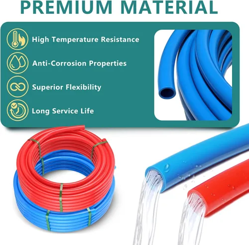 Miniatura 3 de Tubo PEX-B Niikappu azul y rojo de 1/2 pulgada, tubo Pex B de 2 x 75 pies (150 pies) con un cortador de tubos, 30 anillos (AB-2-75-KIT)