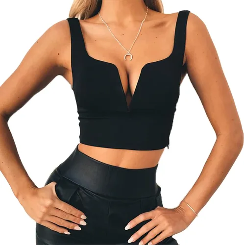 Miniatura 3 de Blusa sin mangas Susupeng con cuello profundo en V para mujer ajustada con cierre lateral blusa corta casual