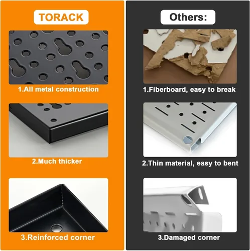 Miniatura 6 de TORACK Sistema organizador de pared de metal para garaje, 109 piezas de accesorios de tablero de clavijas, kit organizador de herramientas con cubos