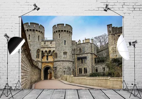 Miniatura 2 de BELECO Telón de fondo de fotografía del castillo de Windsor de 7 x 5 pies, puerta normanda, vista de la torre del palacio del Reino Unido, vista