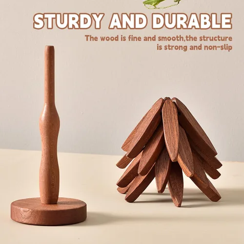 Miniatura 6 de Juego de Posavasos de Copa de Madera, Juego de Salvamanteles en Forma de Árbol, Posavasos de Árbol - 4 Salvamanteles de Madera + 1 Soporte