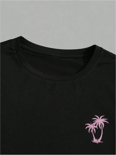 Miniatura 34 de GORGLITTER Conjunto de 2 piezas de camiseta gráfica de manga corta para hombre, estampado hawaiano con cordón y pantalones cortos