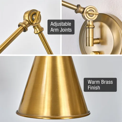 Miniatura 2 de Kira Home Ellis - Lámpara de pared industrial vintage de 18 pulgadas con brazo oscilante, para enchufe/montaje en pared + cubiertas de cable