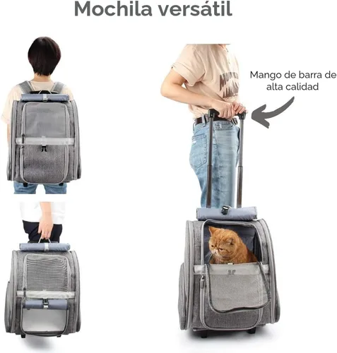 Miniatura 5 de Lollimeow - Transportadora rodante para mascotas, mochila con ruedas para perros, gatos, cachorros, bolsa de viaje con ruedas, carrito para perros