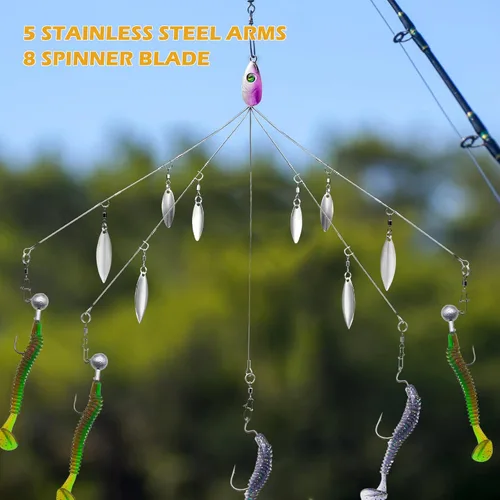 Miniatura 5 de 5 Arms Alabama Rigs para pesca de lubina, Swimbait, kit de señuelos paraguas con 4 hojas de sauce para trucha, salmón, agua dulce y salada 2 piezas