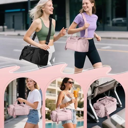 Miniatura 5 de Pequeña bolsa de gimnasio para mujer, bolsa deportiva de 12 litros con compartimento húmedo, mini bolsa de viaje para entrenamiento y fitness, Rosa