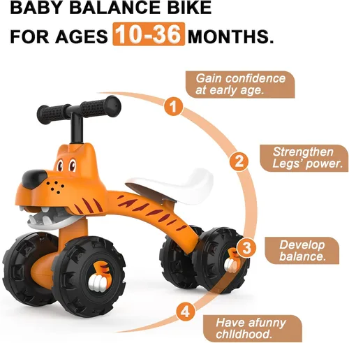 Miniatura 2 de YGJT Bicicleta de equilibrio para bebés para niños y niñas de 1 año, para interiores y exteriores, sin pedales, juguetes para niños de 10 a 36 Tigre