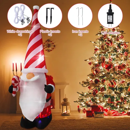 Miniatura 5 de Decoración inflable de Navidad de 7 pies para exteriores, enano con sombrero, decoración inflable de patio con luces LED integradas, adecuado