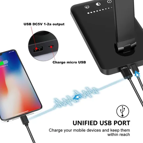 Miniatura 8 de Lámpara de escritorio LED White Crown, lámpara de mesa regulable, lámpara de lectura con puerto de carga USB, 5 modos de iluminación, control Negro
