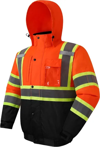 Miniatura 10 de JKSafety Chaqueta bomber de seguridad de invierno de alta visibilidad para hombres y mujeres Chaqueta de seguridad de invierno duradera e 116-negro