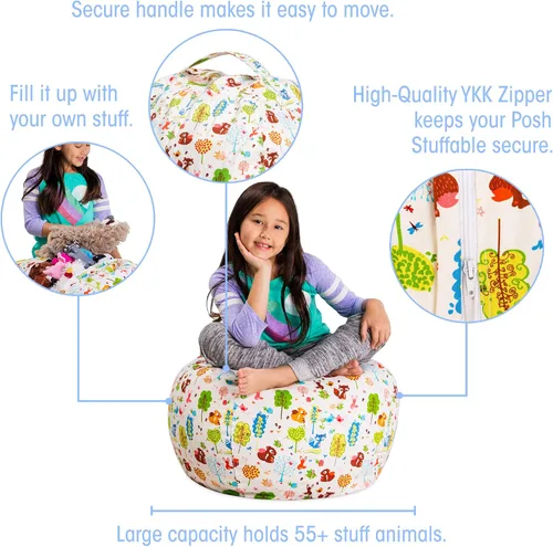 Miniatura 2 de Posh Creations Funda de puf para niños con almacenamiento para animales de peluche - Organizador de juguetes para niños, Mediano 68.58 cm - Lona
