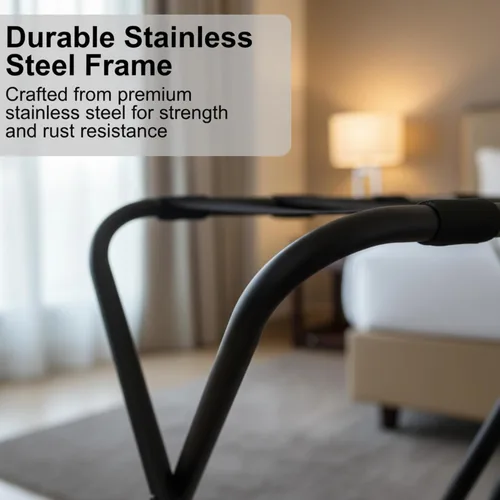 Miniatura 5 de USTECH Portaequipajes de acero inoxidable de doble nivel premontado, portaequipajes duradero para habitación de invitados con capacidad para hasta