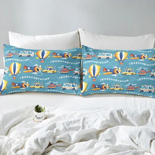 Miniatura 5 de Erosebridal Funda de edredón de vehículos de dibujos animados tamaño individual para niños y niñas, juego de ropa de cama Kawaii de helicóptero