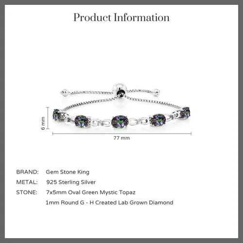 Miniatura 90 de Gem Stone King Pulsera de tenis de diamantes cultivados en laboratorio con piedra natal de 3-6 quilates para mujer, plata de ley 925, ovalada
