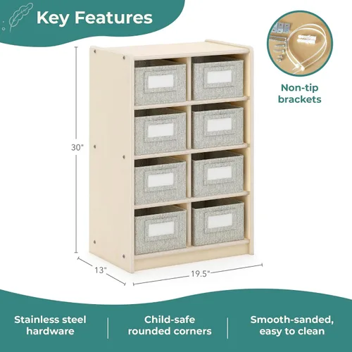 Miniatura 2 de Guidecraft EdQ - Organizador de almacenamiento de juguetes con 8 cubos de tela de 30 pulgadas, natural: estantería de madera para niños