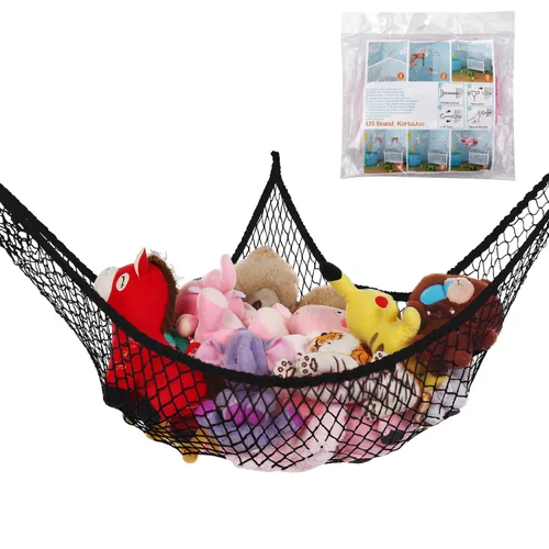 Hamaca de animales de peluche, red de almacenamiento de juguetes jumbo de 83 pulgadas, esquina de pared, organizador de red de juguetes de malla