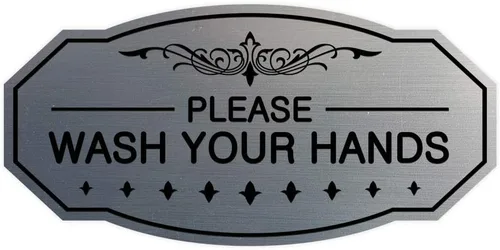 Signs ByLITA Letrero de Victorian Please Wash Your Hands (plata cepillada) - Grande Brushed Silver