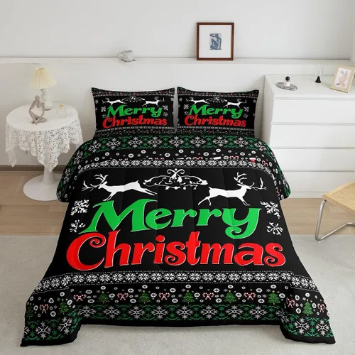 Miniatura 23 de Juego de edredón de Navidad de dibujos animados para niños, tamaño individual, juego de ropa de cama Kawaii de Papá Noel, pingüino, ciervo