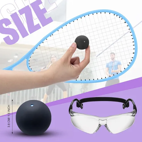 Miniatura 2 de Seenelling Paquete de 2 raquetas de squash para principiantes, incluye 2 raquetas con bolsas de raqueta, 2 gafas antivaho con estuches y 2 bolas