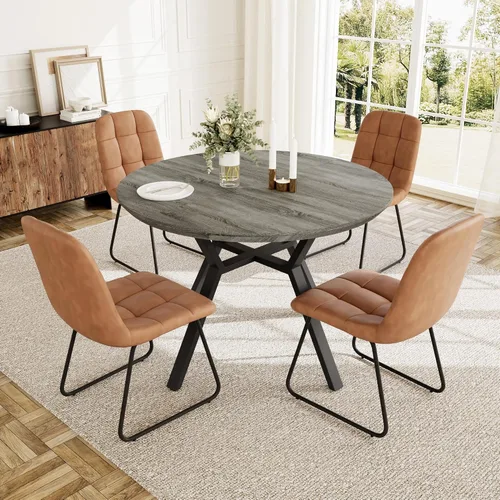 Miniatura 26 de HIPIHOM Juego de mesa de comedor redonda extensible para 6 personas, mesa de cocina extensible de 43.3 a 59.1 pulgadas con 6 sillas tapizadas, Mesa