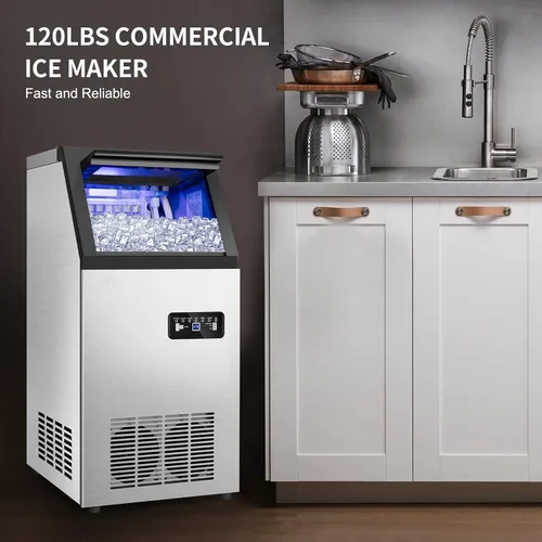 Miniatura 8 de Máquina comercial para hacer hielo de 120 libras/24 horas con capacidad de hielo de 35 libras, 45 cubos de hielo transparentes listos en 11-20