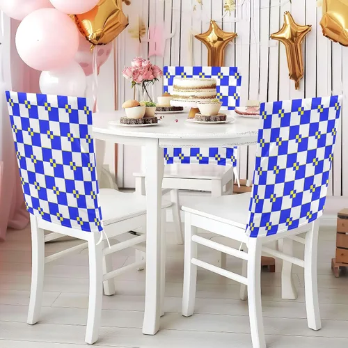 Miniatura 4 de Buffalo Plaid White Blue Yellow Covers for Chairs Removable for Classroom Set of 2 Decorating Club Chair Slipcover Cover para sillas de comedor 2